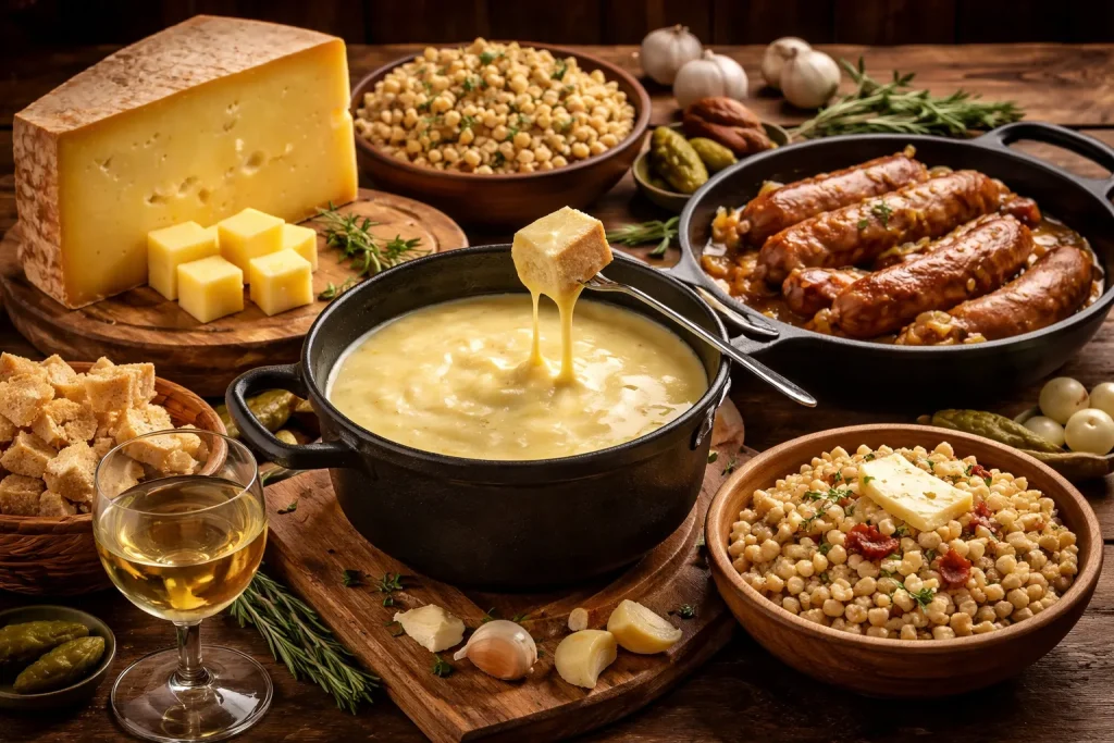 Un petit aperçu de la gastronomie Savoyarde : Diots, crozets, fondue savoyarde, Beaufort...